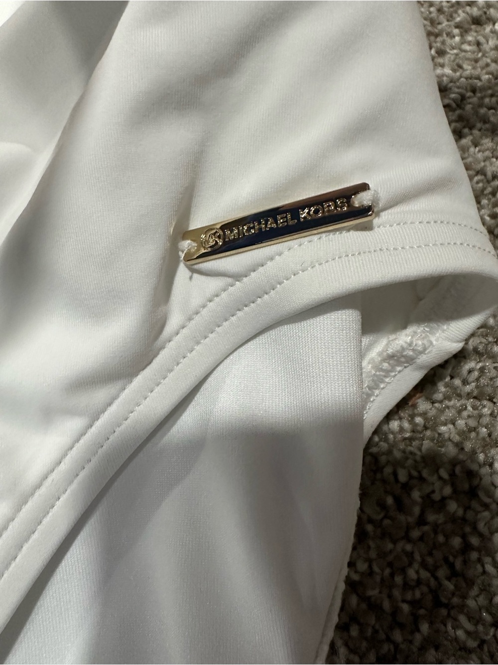 NWT Michael Kors White One Shoulder Swimsuit Size 14 Gold Grommets Cruise 2020 - Picture 3 of 5